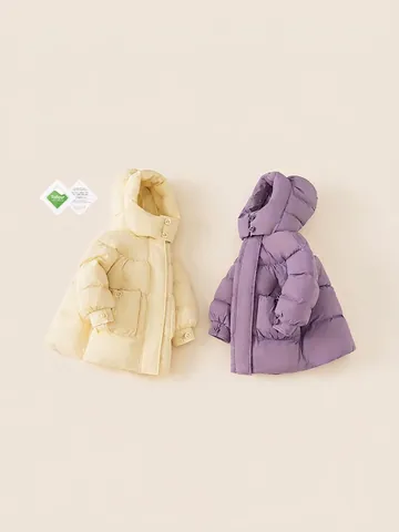 Chaqueta de Plumón de Largo Medio con Capucha para Niñas Nailon Relleno de Plumón de Pato Blanco Cortavientos Ropa de Invierno