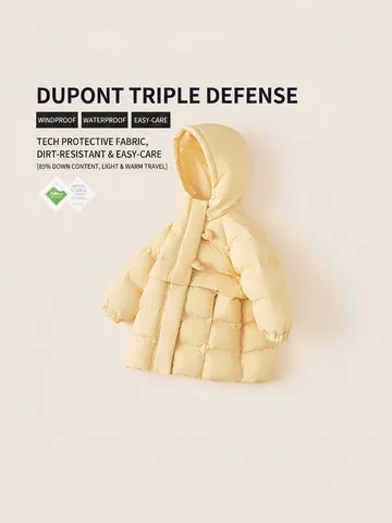 Doudoune à Capuche pour Filles Coupe-Vent Imperméable Matelassée Manteau d'Hiver Long Chaud Vêtements d'Extérieur pour Enfants