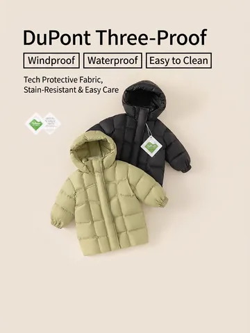 Doudoune Longue à Capuche pour Filles Manteau d'Hiver Chaud Épais Coupe-vent Imperméable Matelassé Duvet de Canard Blanc