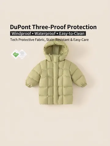 Doudoune Longue à Capuche pour Filles Manteau d'Hiver Chaud Épais Coupe-vent Imperméable Matelassé Duvet de Canard Blanc