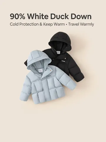 Kids Hooded White Duck Down Jacket Warm Thickened Winter Coat For Boys Girls Quilted Windproof Outdoor Puffer Jacket