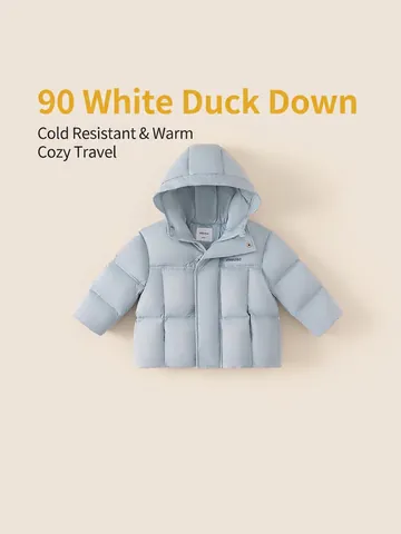 Kids Hooded White Duck Down Jacket Warm Thickened Winter Coat For Boys Girls Quilted Windproof Outdoor Puffer Jacket