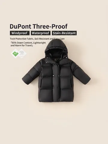 Chaqueta de Plumón Larga Con Capucha para Niñas Impermeable Resistente Al Viento Plumón de Pato Blanco Abrigo de Invierno