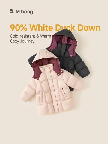 Piumino con Cappuccio per Bambini Cappotto Lungo Invernale Ragazzi Ragazze Imbottitura in Piumino d'Anatra Bianco Antivento Trapuntato