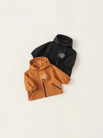 Boys Korean Style Hooded Windproof Jacket Casual Outdoor Letter Print Zipper Coat For Toddler Kids Autumn Outerwear