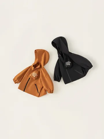 Boys Korean Style Hooded Windproof Jacket Casual Outdoor Letter Print Zipper Coat For Toddler Kids Autumn Outerwear