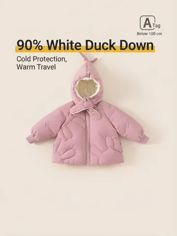 Meisjes Zoete Cartoon Konijn Donsjas Met Capuchon Witte Eendendons Gewatteerde Winter Warme Bovenkleding Jas Voor Peuters