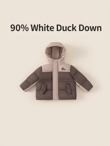 Doudoune à Capuche Fille Hiver Chaud Épaissi Couleur Contrastée Impression de Lettres Polyester Duvet de Canard Blanc Enfant