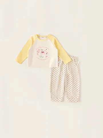 Kinder Mädchen Lässige Kleidung Raglan Langarm Cartoon Druck Top Und Punktiert Hose Weiche Baumwolle Frühling Herbst Outfit