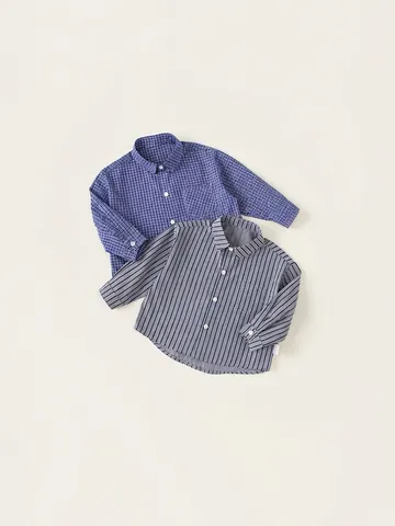 Boys Casual Plaid Striped Long Sleeve Shirt Korean Style Children Lapel Button Down Top For Spring Autumn Kids Wear