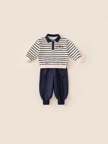 Completo Casual in Misto Cotone per Bambini Ragazzi Felpa Polo a Righe e Pantaloni Jogger Set Due Pezzi Morbido Traspirante