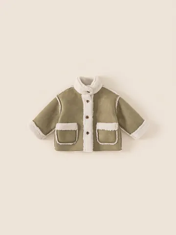 Veste en Daim Doublée de Sherpa Chaude pour Enfants Garçons et Filles Manteau en Polaire Boutonné Motif Bloc de Couleur