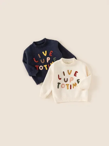 Maglione a Maglia per Bambini Con Ricamo in Ciniglia a Lettere Colorate Pullover in Acrilico a Maniche Lunghe Caldo Top Invernale
