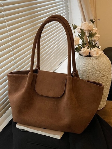 Women Large Capacity Faux Suede Tote Bag Vintage Matte PU Leather Shoulder Bag For Commuting Everyday Office Lady Handbag
