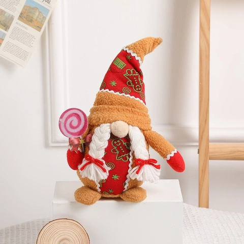 Gnome de Noël Sucette Bonhomme de Pain d'Épice Poupée en Peluche sans Visage Décoration de Table Ornement de Fête Thème de Noël