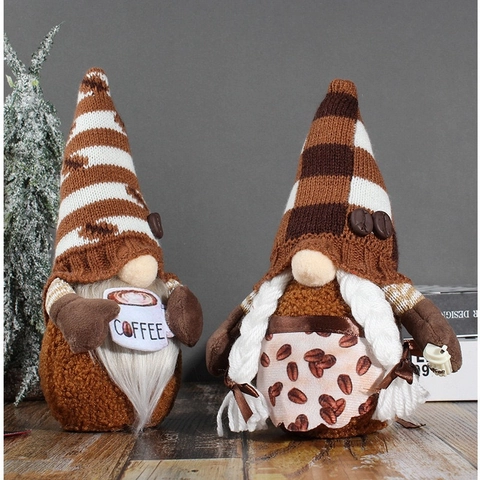 Coffee Themed Christmas Faceless Gnome Rudolph Doll Ornament Swedish Tomte Plush Decoration For Home Window Desktop Decor