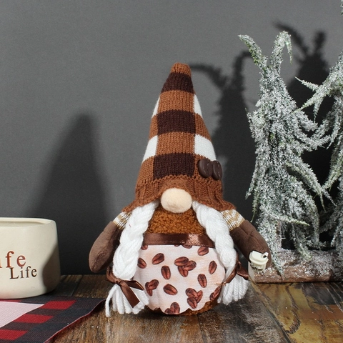 Coffee Themed Christmas Faceless Gnome Rudolph Doll Ornament Swedish Tomte Plush Decoration For Home Window Desktop Decor