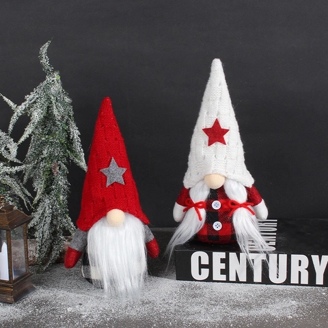 Poupée de Gnome de Noël Chapeau Étoile Tricoté Elfe Sans Visage Style Nordique Décoration de Table à la Maison Cadeau Ornement