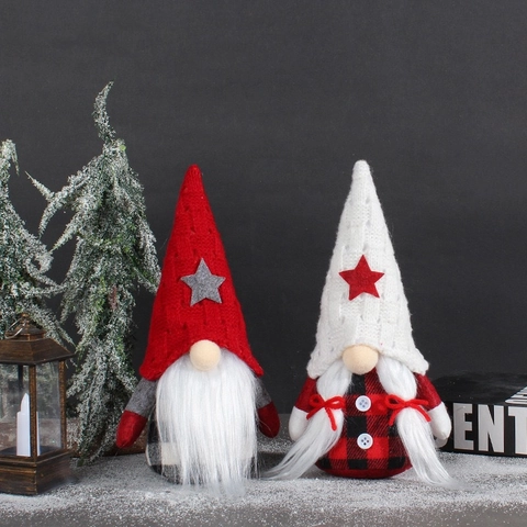Poupée de Gnome de Noël Chapeau Étoile Tricoté Elfe Sans Visage Style Nordique Décoration de Table à la Maison Cadeau Ornement