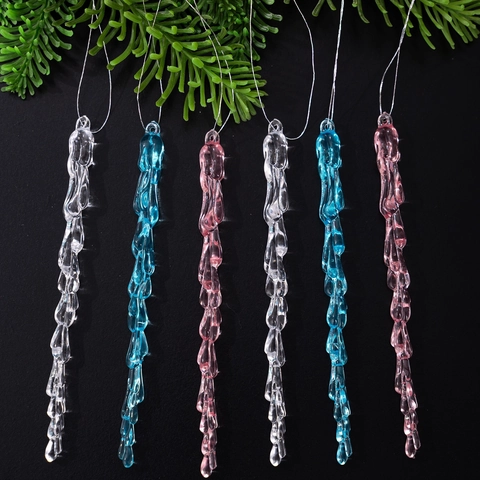 Acryl Weihnachts Eiszapfen Anhänger Set Funkelnd Klar Blau Rosa Eis Tropfen Für Weihnachtsbaum Winter Urlaub Dekor