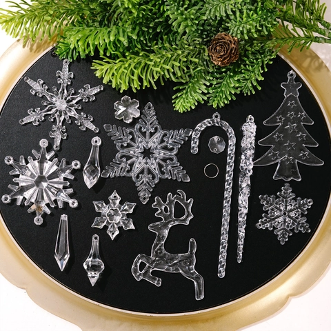 Ornamenti Natalizi Trasparenti in Acrilico Fiocco di Neve Renna Ghiacciolo Decorazioni Sospese per Casa e Festa