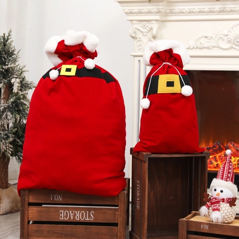 Weihnachtssack Samt Kordelzug Geschenktüte Rot Weiß Kreuz Gürtel Design Feiertag Party Süßigkeiten Beutel Deko