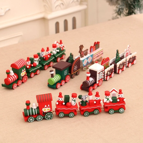 Christmas Wooden Train Decoration Mini Tabletop Festive Ornament For Home Window Holiday Display Christmas Gift For Kids
