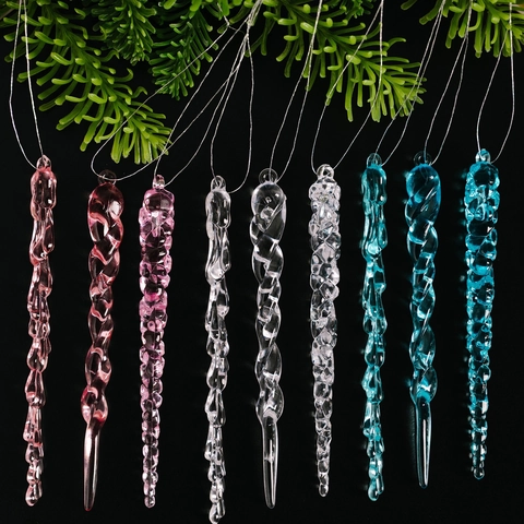 Christmas Tree Icicle Ornaments Twisted Acrylic Clear Blue Pink Transparent Hanging Ice Drop Decorations For Holiday Party Decor