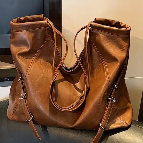 Retro PU Leder Tote Bag Mit Großer Kapazität Mode Weiche Umhängetasche Vintage Pendler Hobo Handtasche Für Damen Lässige Tasche