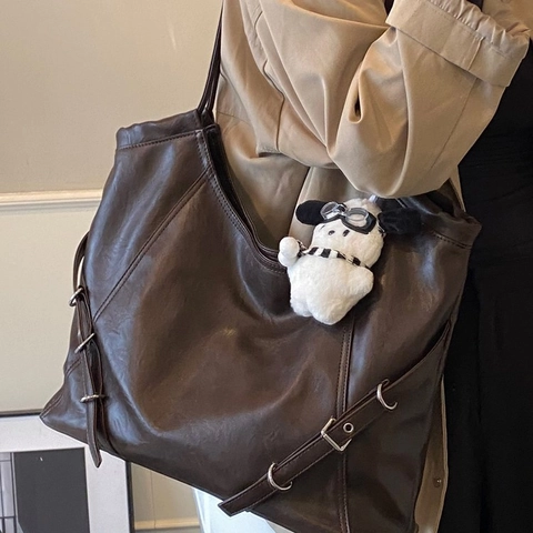 Retro PU Leder Tote Bag Mit Großer Kapazität Mode Weiche Umhängetasche Vintage Pendler Hobo Handtasche Für Damen Lässige Tasche