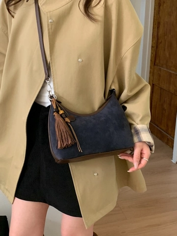 Sac Bandoulière Hobo Vintage en Suédine et Cuir PU pour Femme Grande Capacité avec Franges et Perles Sac à Épaule Chic Style Bohème