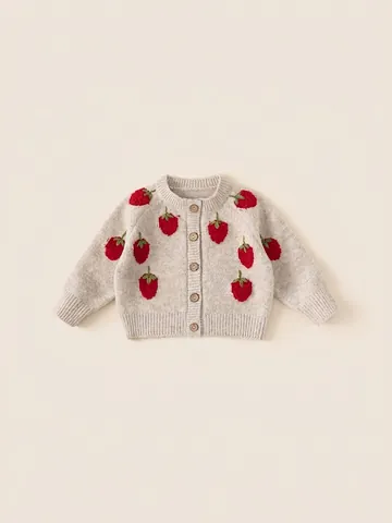 Schattig Gebreid Vest voor Baby Meisjes Aardbeien Borduursel V-hals Single Breasted Trui Jas Voor Peuters Kinderen