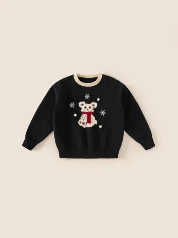 Pull Tricoté Décontracté de Noël pour Filles Motif Ours Polaire Mignon Hiver Chaud Épaissi Col Rond pour Enfants