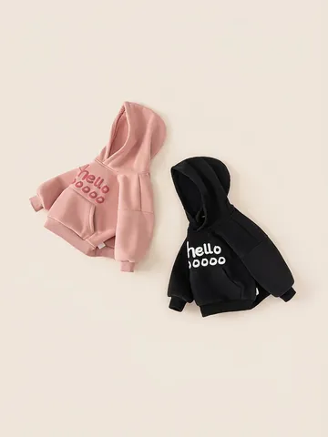 Felpa con Cappuccio per Bambini Ragazze con Stampa Lettere Casual a Manica Lunga con Fodera in Pile per Autunno Inverno
