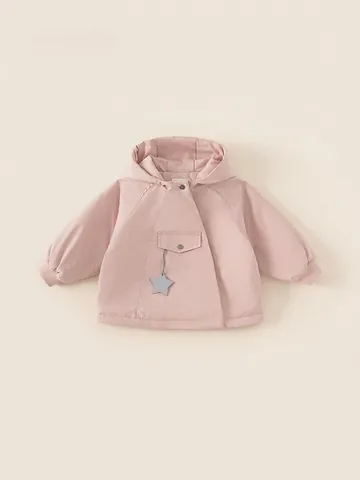 Giacca Invernale con Cappuccio per Neonata Imbottita Ispessita Caldo Soprabito Rosa Tinta Unita Cappotto con Stella per Bambini