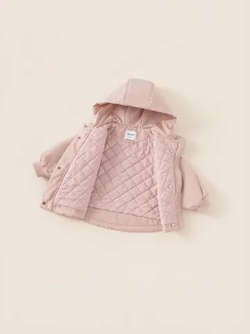 Giacca Invernale con Cappuccio per Neonata Imbottita Ispessita Caldo Soprabito Rosa Tinta Unita Cappotto con Stella per Bambini