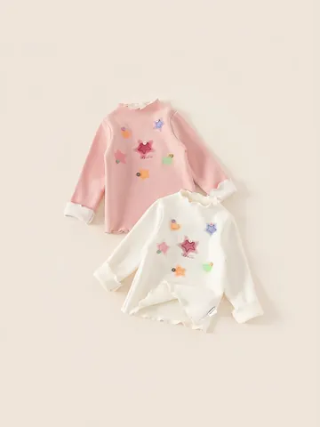 Γυναικείο Μακρυμάνικο T-Shirt με Επένδυση Fleece Φθινόπωρο Χειμώνας Ενισχυμένο Σχέδιο Αστέρι Καρδιά Πουλόβερ Top Με Γιακά Βολάν