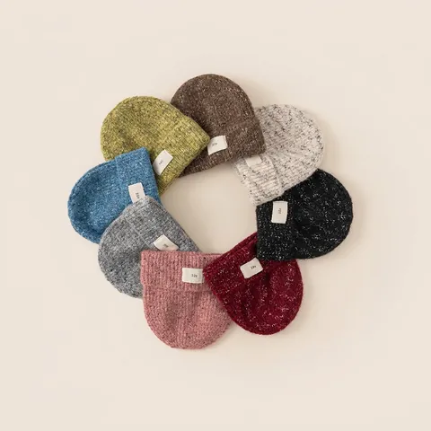 Kids Fashion Letter Patch Knit Beanie Winter Warm Marl Ribbed Cuffed Beanie Hat For Boys Girls Toddler Warm Headwear