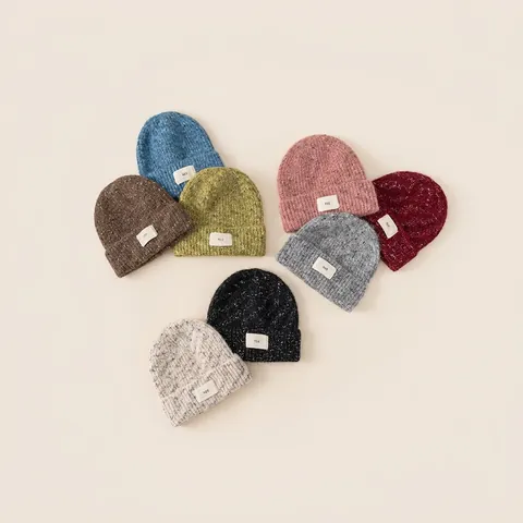 Kids Fashion Letter Patch Knit Beanie Winter Warm Marl Ribbed Cuffed Beanie Hat For Boys Girls Toddler Warm Headwear