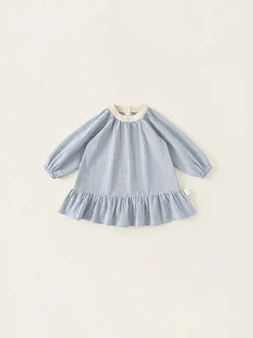 Süße Mädchen Baumwolle Gingham Karo Langarm Prinzessin Kleid Kleinkinder Rüschensaum Patchwork Rundhals Frühling Daily Kleid
