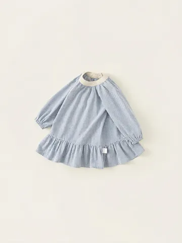 Süße Mädchen Baumwolle Gingham Karo Langarm Prinzessin Kleid Kleinkinder Rüschensaum Patchwork Rundhals Frühling Daily Kleid