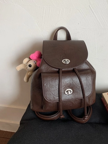 Women Retro PU Leather Backpack Large Capacity School Bag Casual Commuting Backpack With Turn-lock Closure Solid Color Bag
