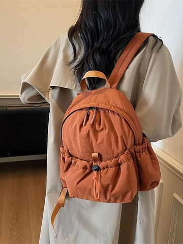 Women Lightweight Nylon Backpack Korean Style Crinkled Drawstring Travel School Bag Casual Minimalist Fashion Daily Daypack