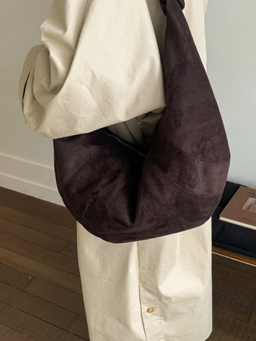 Large Capacity Vintage Frosted PU Suede Hobo Bag For Women Casual Slouchy Crossbody Bag Crescent Shoulder Bag Commuter Handbag