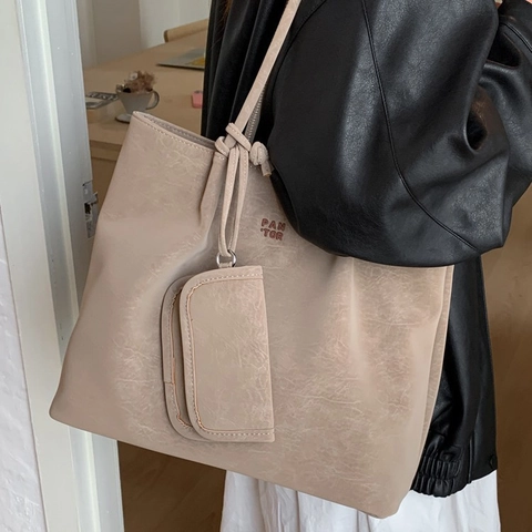 Bolso Tote de Cuero PU Vintage de Gran Capacidad Bolso de Hombro Plisado Minimalista para Mujer Trabajo Informal