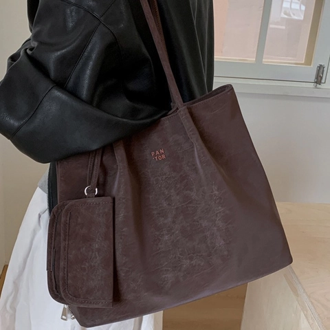 Bolso Tote de Cuero PU Vintage de Gran Capacidad Bolso de Hombro Plisado Minimalista para Mujer Trabajo Informal