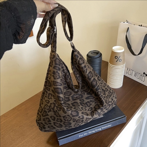Women Leopard Print Tote Bag Large Capacity Hobo Bag Casual Commuting Shoulder Bag Fashion Trend Handbag For Daily Use