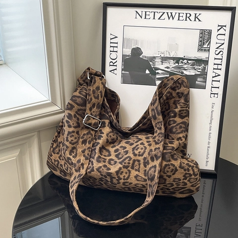 Women Leopard Print Tote Bag Large Capacity Hobo Bag Casual Commuting Shoulder Bag Fashion Trend Handbag For Daily Use