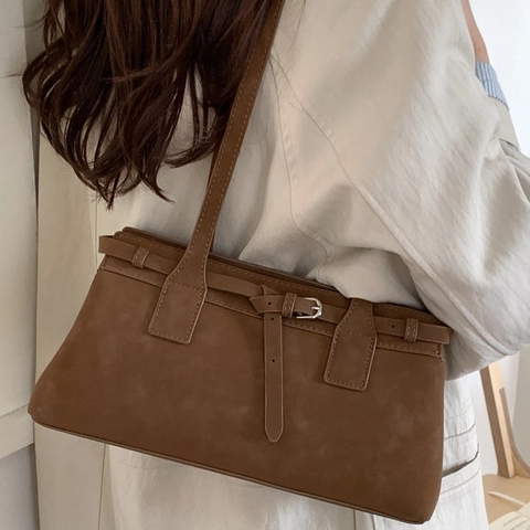 Damen Retro Große Kapazität Tragetasche PU Minimalistisch Schultertasche Mit Schnalle Pendler Casual Handtasche Achseltasche