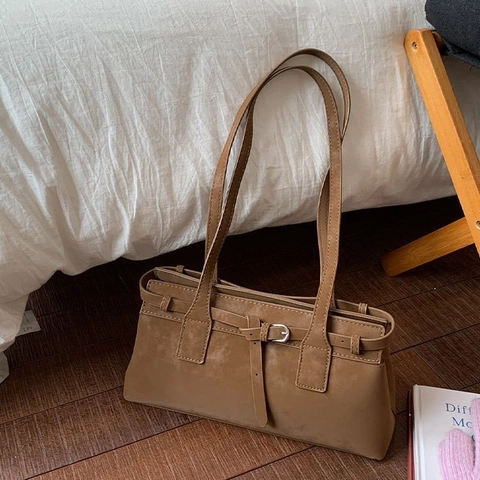 Damen Retro Große Kapazität Tragetasche PU Minimalistisch Schultertasche Mit Schnalle Pendler Casual Handtasche Achseltasche